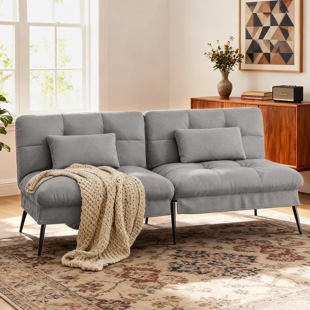 COMHOMA Schlafsofa mit Schlaffunktion, Futonbezug ausklappbar, Ecksofa, Gästesofa 3-Sitzer mit Verstellbarer Rückenlehne, Stoff