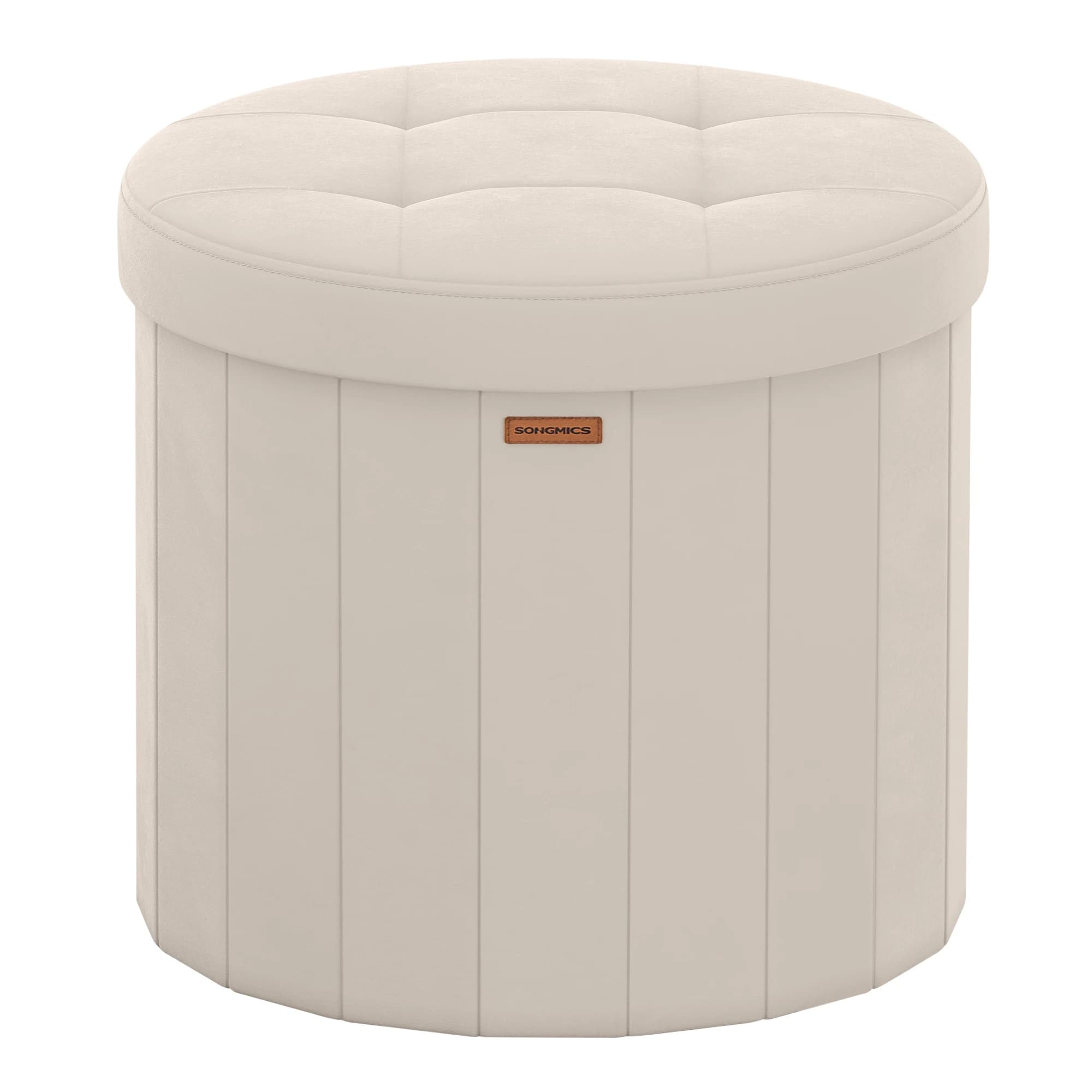 SONGMICS MAZIE Kollektion – Sitzhocker rund, Fußhocker mit Stauraum, faltbarer Hocker mit abnehmbarem Deckel, einfache Montage