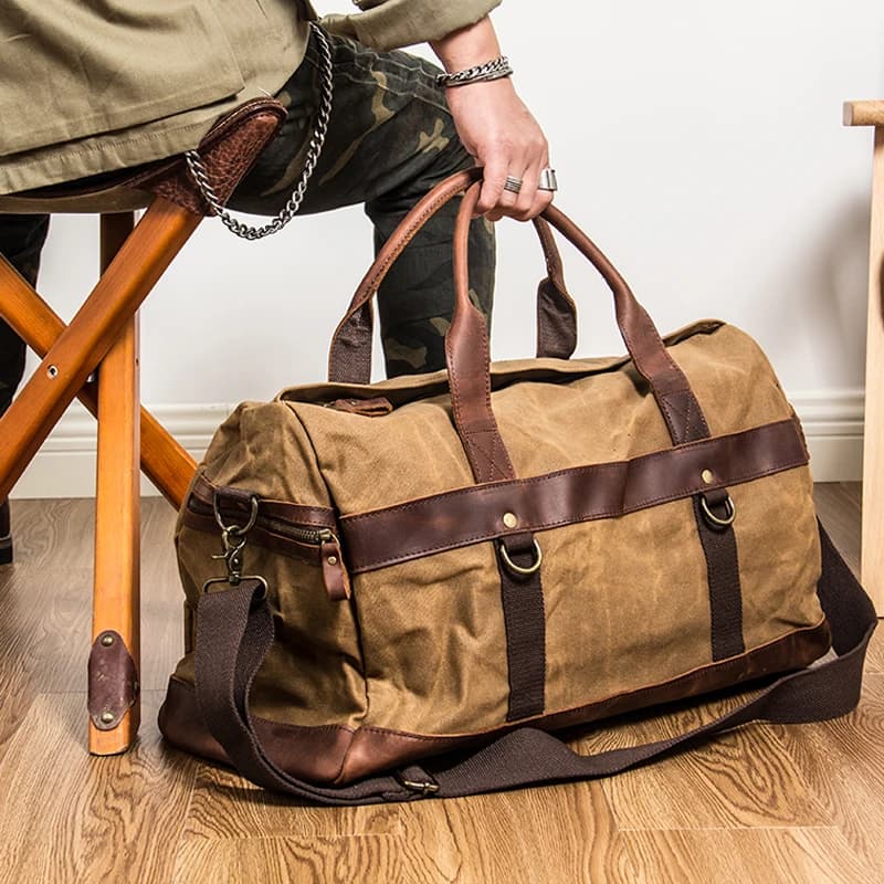Wasserdichte gewachste Canvas Leder Herren Reisetasche Handgepäcktasche Handgepäck Große Tragetasche Vintage Herren Duffle Wochenendtasche große