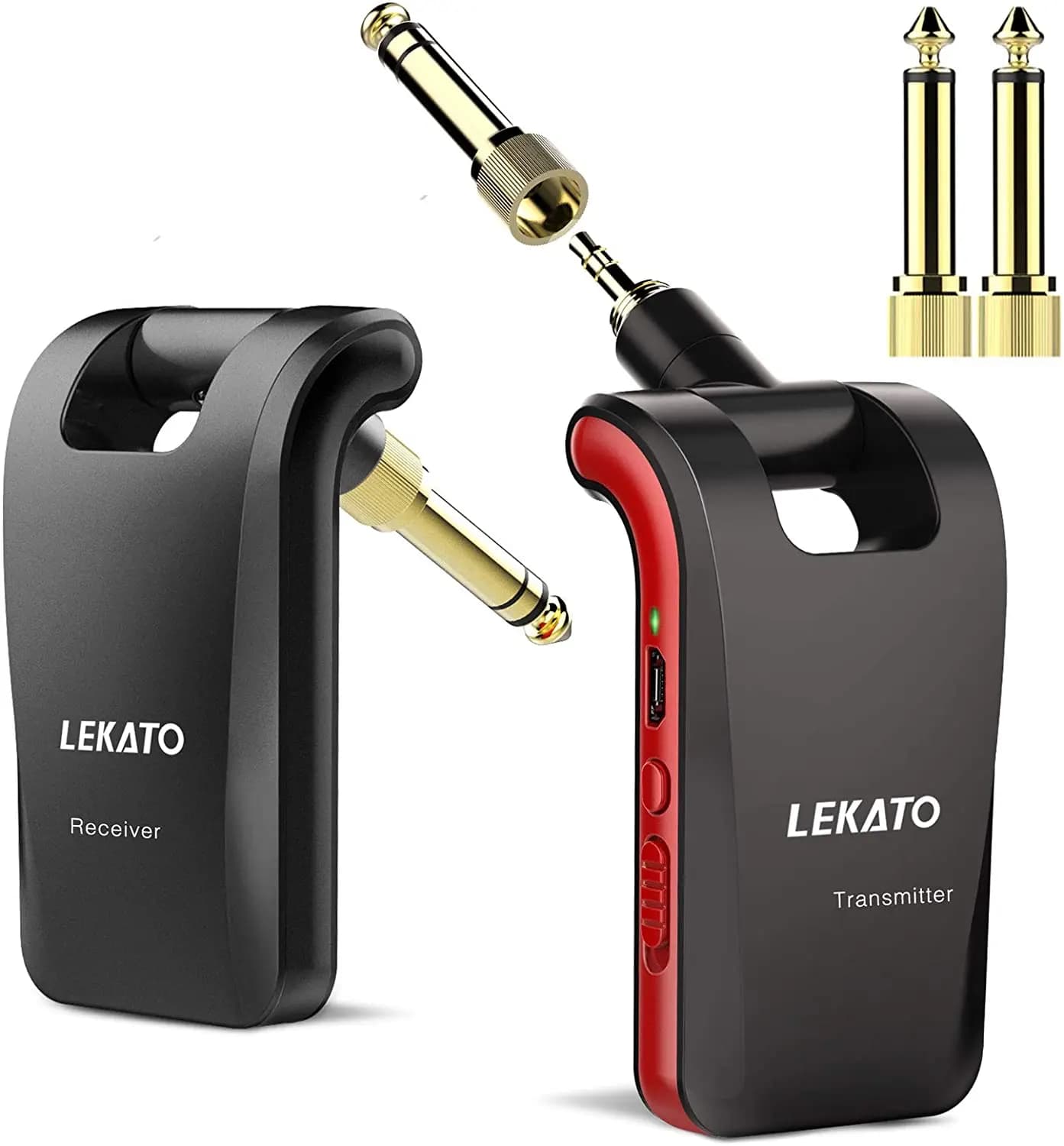 LEKATO WS-60 Kabelloses Gitarrensystem, 2,4 GHz, kabelloser Gitarrensender, Empfänger, Stereo, 2-in-1-Stecker, 6 Kanäle, kabellose Gitarre