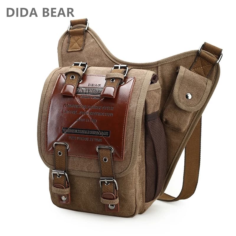 Männer Umhängetaschen Männliche Leinwand Umhängetaschen Junge Messenger Bags Handtaschen für Reisen Vintage Stil Casual Braun Motorrad Tasche