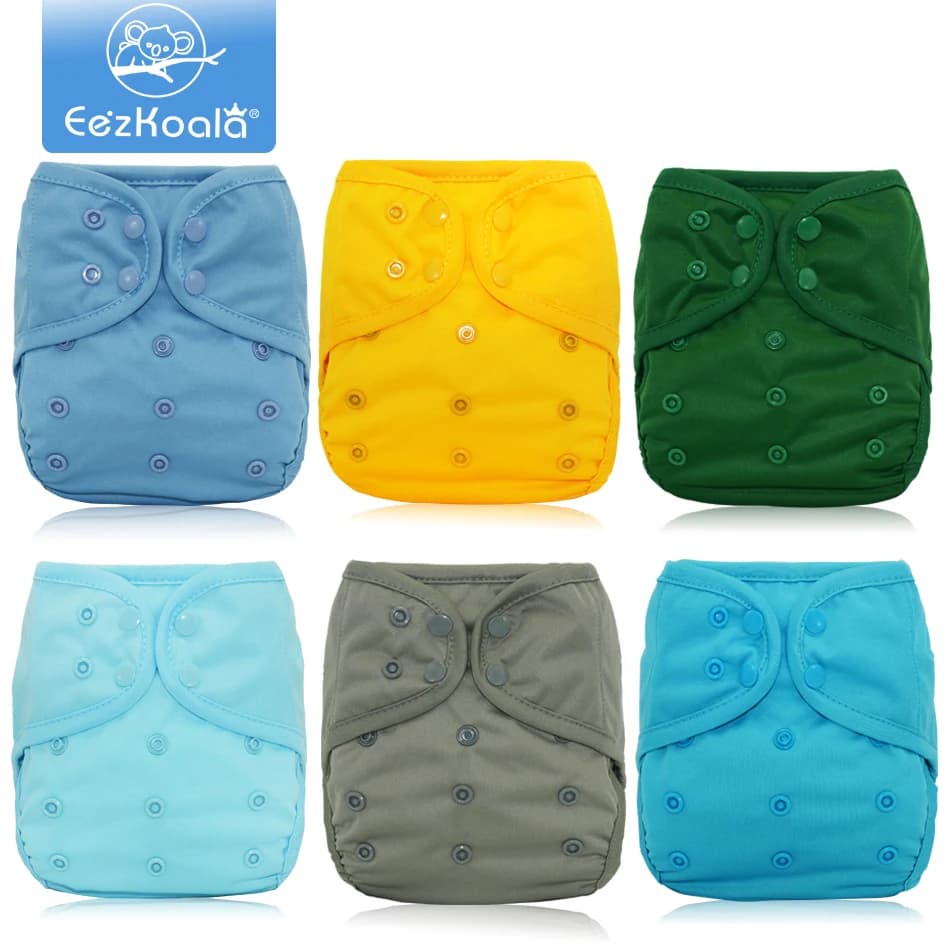 EezKoala 6 Stück/Set umweltfreundliche Stoffwindelhülle in Einheitsgröße, verstellbare Baby-Taschenwindel, passend für 0–2 Jahre alte Babys,