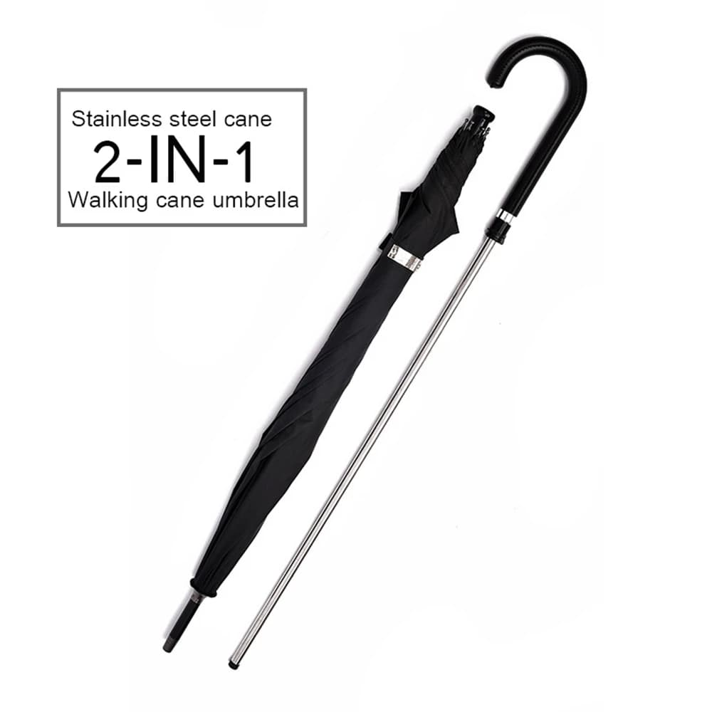Gehstock-Stick, Selbstverteidigung, 2-in-1, robuster, winddichter Sonnenschirm mit UV-Schutz, geeignet zum Wandern, zum Aufhängen am Regen