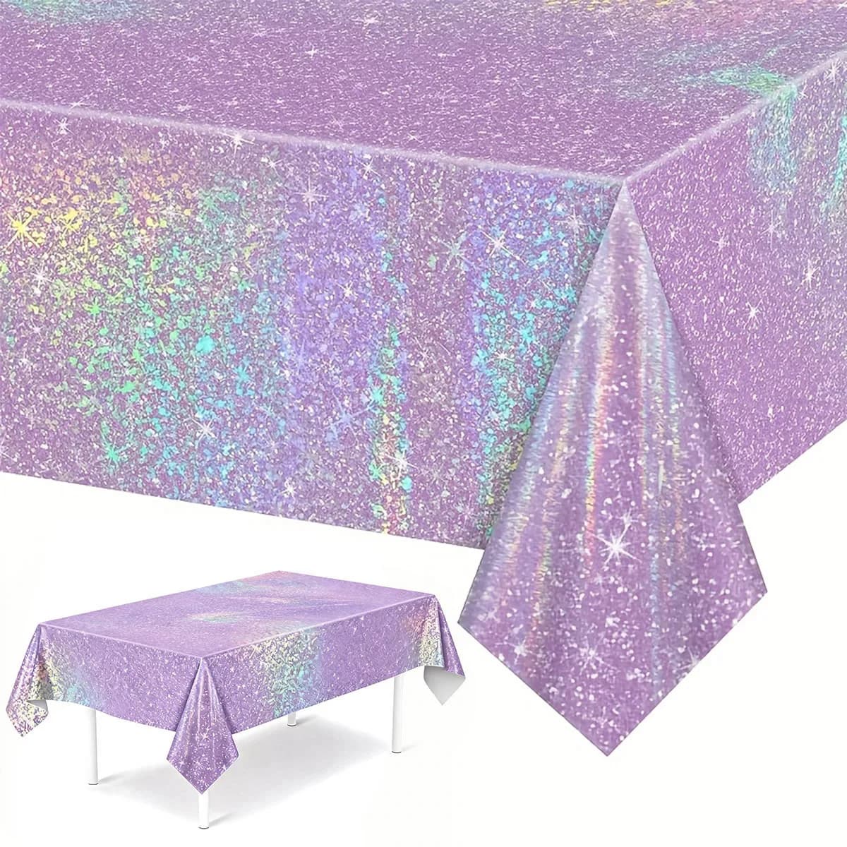 Lila Laser-Tischdecke aus Aluminiumfolie für Geburtstagsfeiern, Hochzeiten und Babypartys
