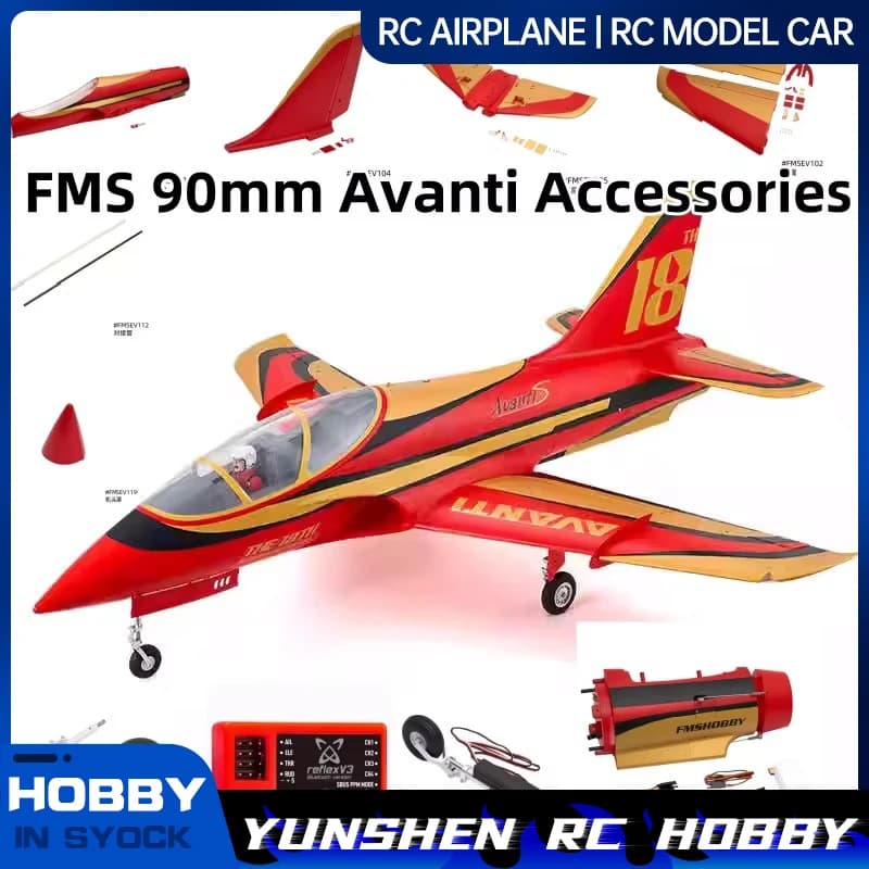 Fms 90 mm Avanti Elektrokanalflugzeug, kompletter Satz Zubehör, einschließlich Rumpf, Hauptflügel, vertikalem Heck usw