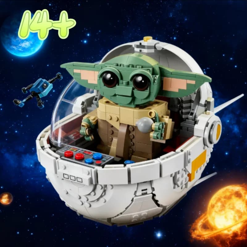 1048 stücke Montage Ziegel Spielzeug Die Kind Grogu Hover Kinderwagen Modell Bausteine Für Kinder Jungen Weihnachten Geburtstag Geschenke