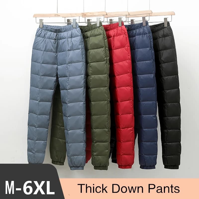 Plus Größe Frauen Männer Verdickte Unten Hosen 2023 Neue Winter Hohe Taille 90% Weiße Ente Unten Warme Gerade weibliche Casual Hosen