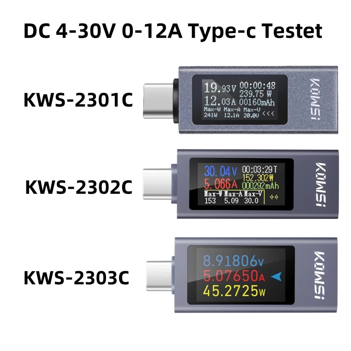 KWS-2303C Typ-C Strom Spannung Kapazität Telefon USB Tester DC 4-30V 0-12A Power Meter Tester PD Mobile Power Detektor Test