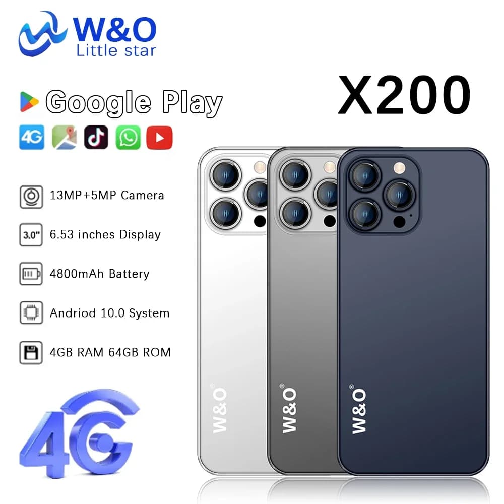 W&O X200 4G Smartphone Android 4GB RAM+64GB ROM Mobiltelefon 6,53 Zoll Dual-SIM 4800mAh Akku 5+13MP Kamera Handy im Angebot