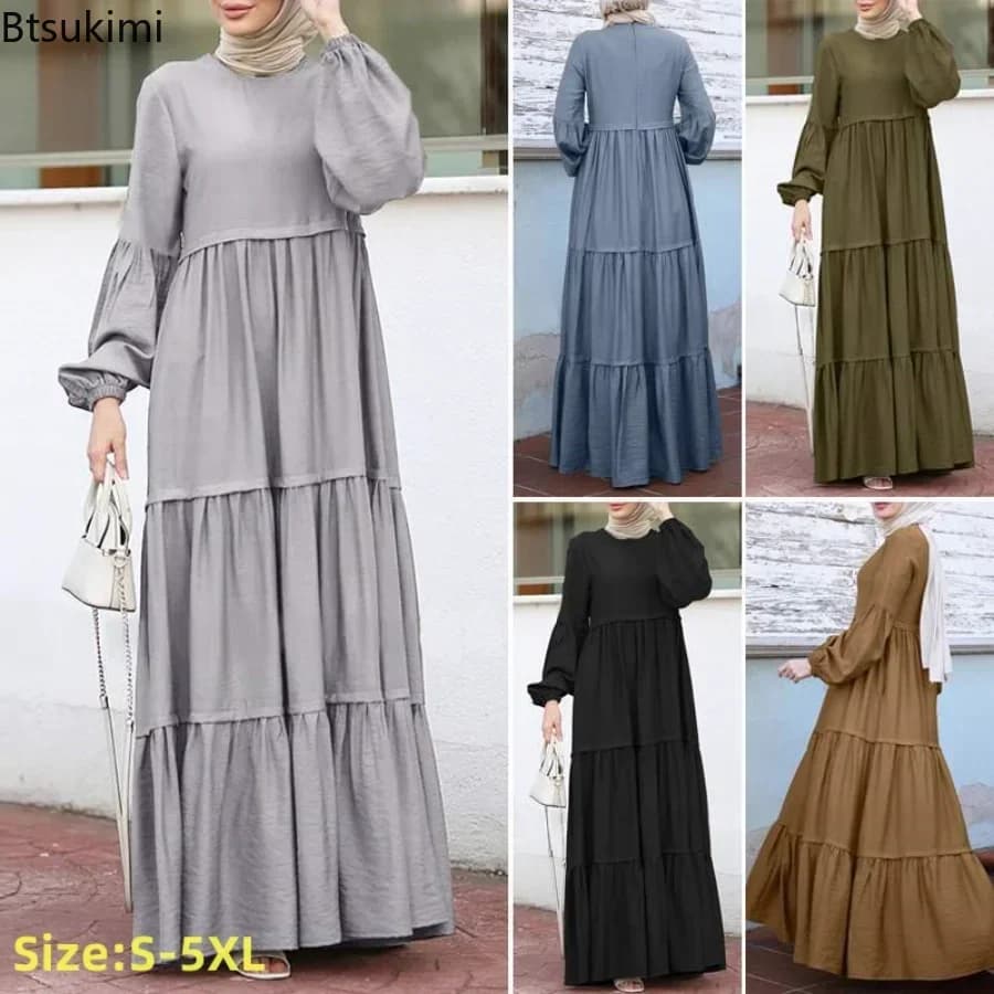 Neue 2026 frauen Casual Sonne Kleid Mode Lose Muslimischen Kleid Abaya Langarm Islam Kleidung Abayas Frauen Dubai Robe übergroßen
