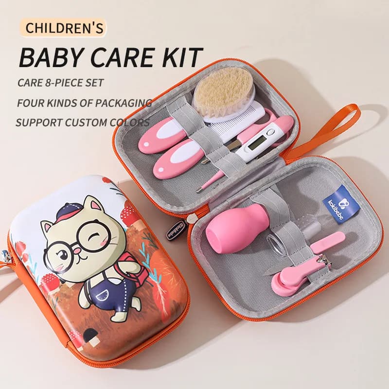 Großhandel für Mutter- und Babybedarf: 8-in-1-Thermometer-Pflegeset für Kinder mit EVA-Tasche, Neersauger und Nagelknipser – sicher, praktisch!