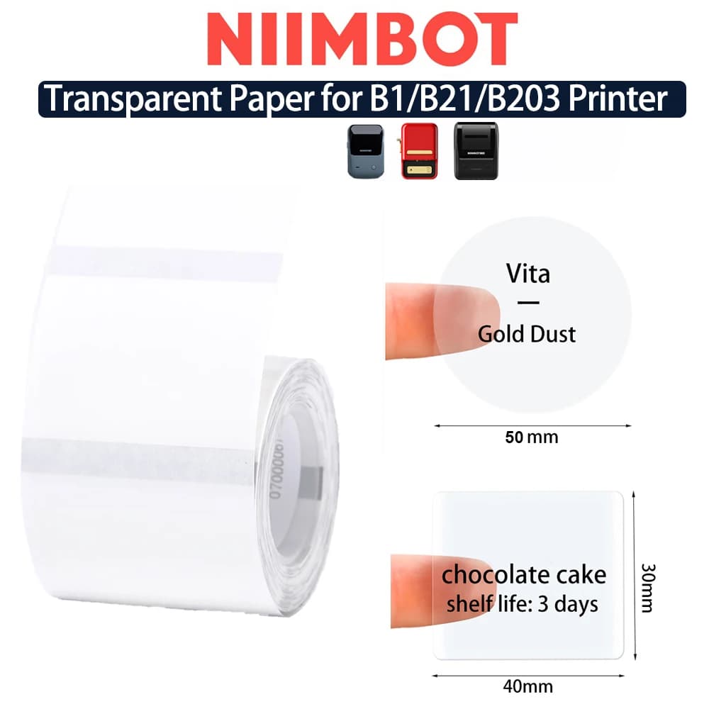 Niimbot Etiketten für B1/B21/B3S Mini-Drucker, transparentes Thermo-Etikettenpapier, selbstklebende Aufkleber-Etikettiermaschine, Etiquetas