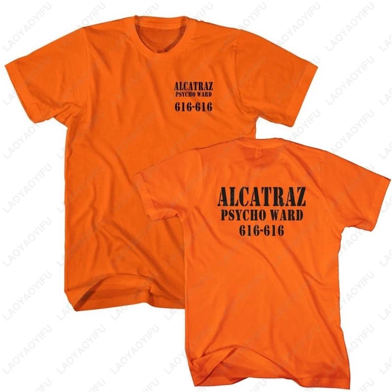 Alcatraz Psycho Ward T-Shirt Gefangener Halloween Orange T-Shirts Kostüm Halloween Outfit für Männer Sträfling Sommer Lässige Baumwolloberteile