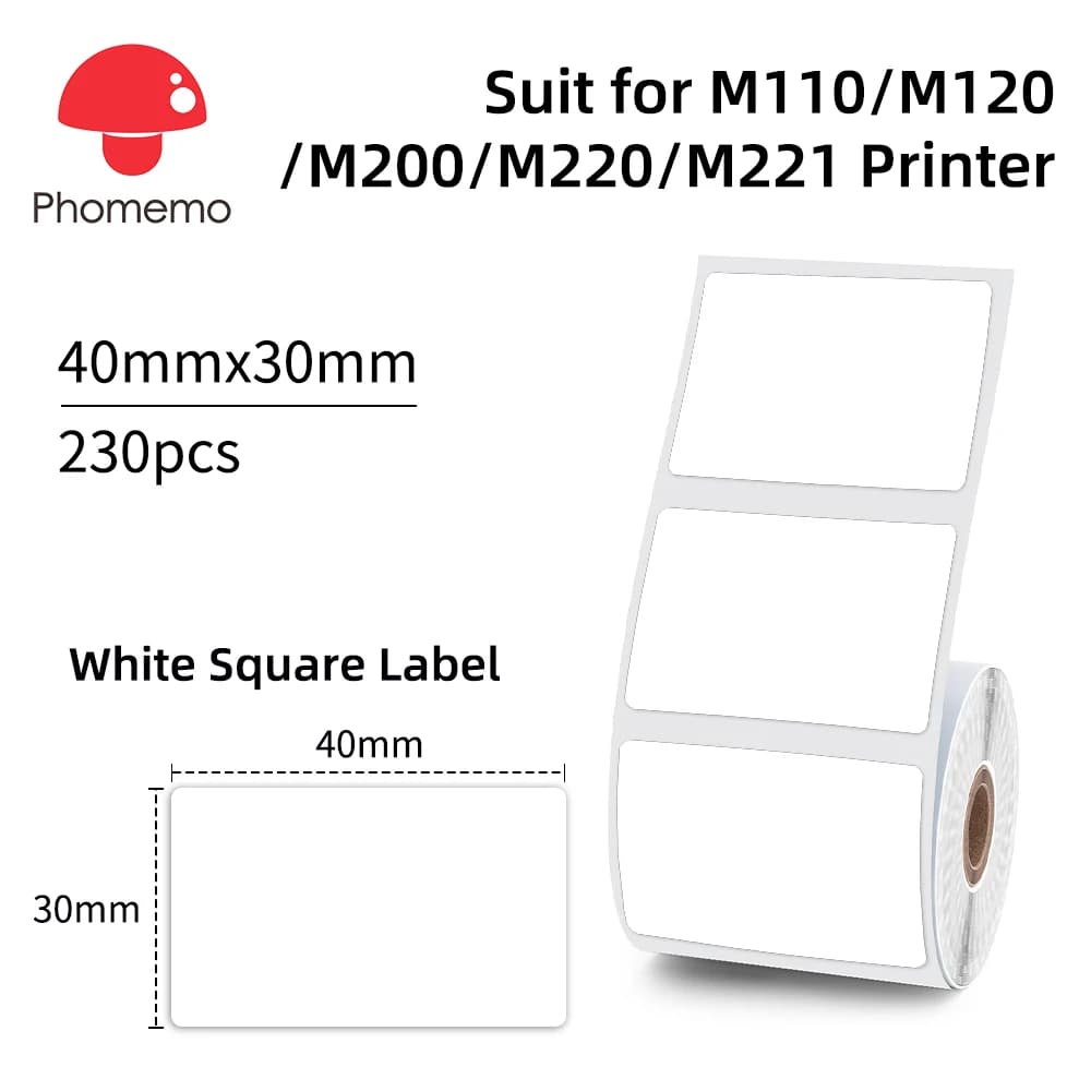 Phomemo M110 M220 M108 M221 Drucker Thermo-Etikettenaufkleber 30–70 mm rundes, quadratisches, selbstklebendes Barcode-Produktetikett für den