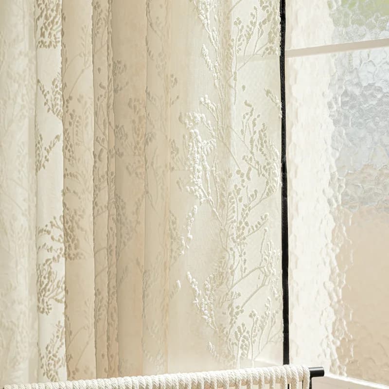 Französisches Samtstangen-Zweigmuster im cremefarbenen Stil mit schwarzem Randstreifen, einzigartiges Design, Schlafzimmer, Wohnzimmer, blickdichte