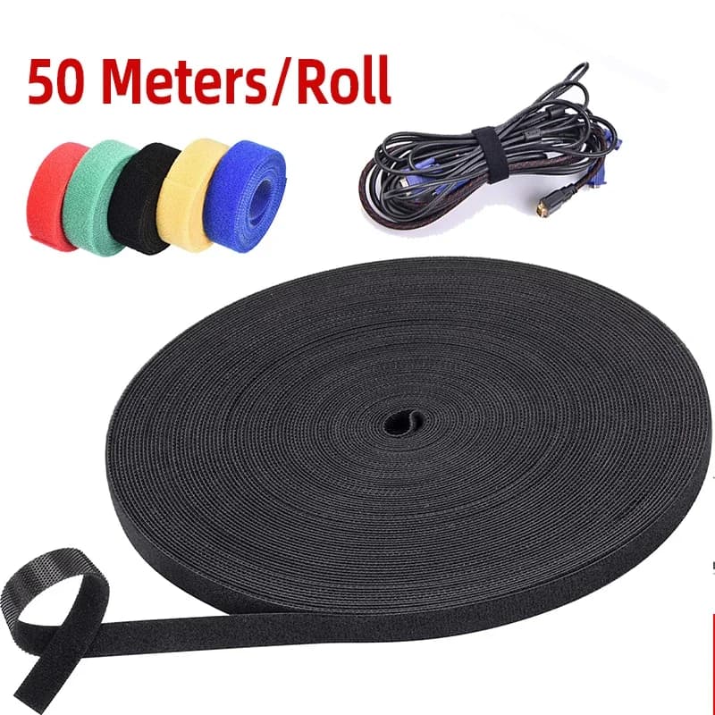 50 Meter/Rolle Jumbo Vel cro selbstklebendes Verschlussband zum Selbermachen, wiederverwendbar, doppelseitig, mit Klettverschluss, Kabelbinder,