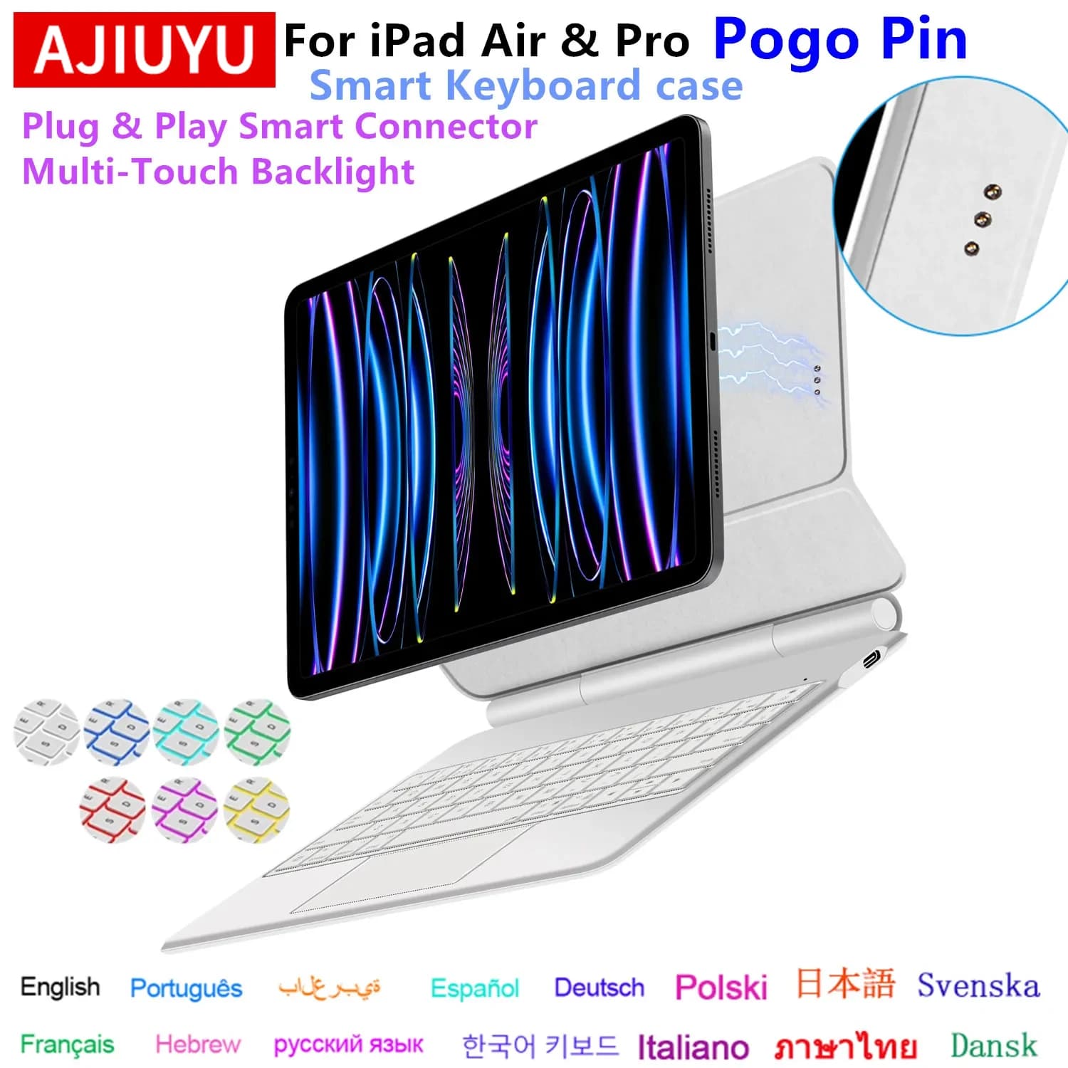 Pogo Pin Magic Keyboard für iPad Pro 11 12.9 Smart Case Tastaturhülle für iPad Air 11 13 M3/M4, Air 7 6 5 4 Multi-Touch Hintergrundbeleuchtung