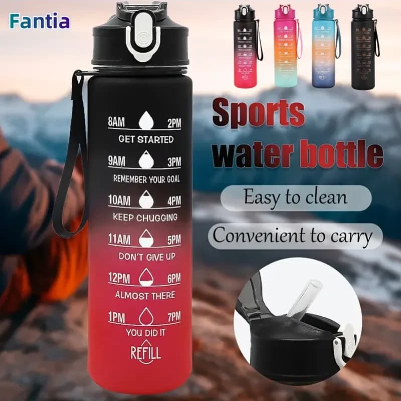 Sportwasserflasche mit zeitverfolgendem Strohhalm, auslaufsicherer, verriegelbarer Klappdeckel für einfaches Tragen, ideal für Outdoor-Abenteuer