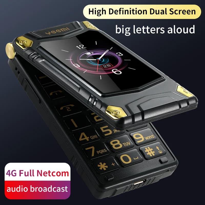 YeeMI M7+ 4G Robustes Telefon mit großer Taste, Vollband-Flip-Telefon, Dual-SIM-Dual-Screen-Handy für alte Männer, 6800 mAh, großer Akku