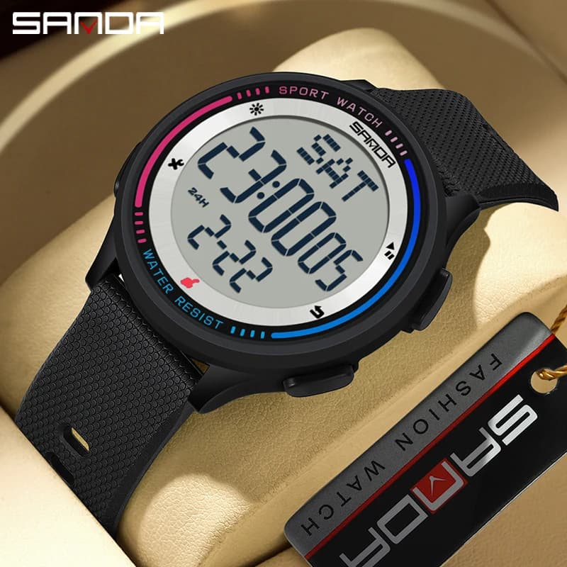 SANDA Herrenuhr, mehrere Funktionen, Outdoor-Sport, Stoppuhr, wasserdicht, digitales Uhrwerk, LED, Herren-Armbanduhr, elektronischer Alarm