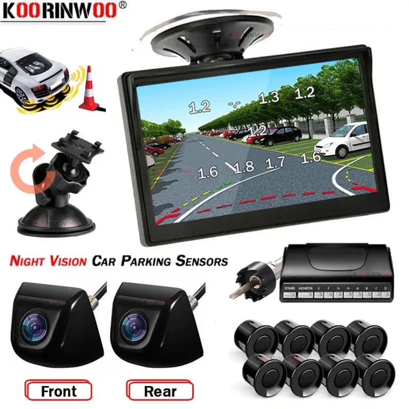 Koorinwoo Intelligentes System für Autos, Parktronics 4/8 dynamische Trajektorien-Parksensoren mit Kameras, Rückspiegelkamera vorne und hinten