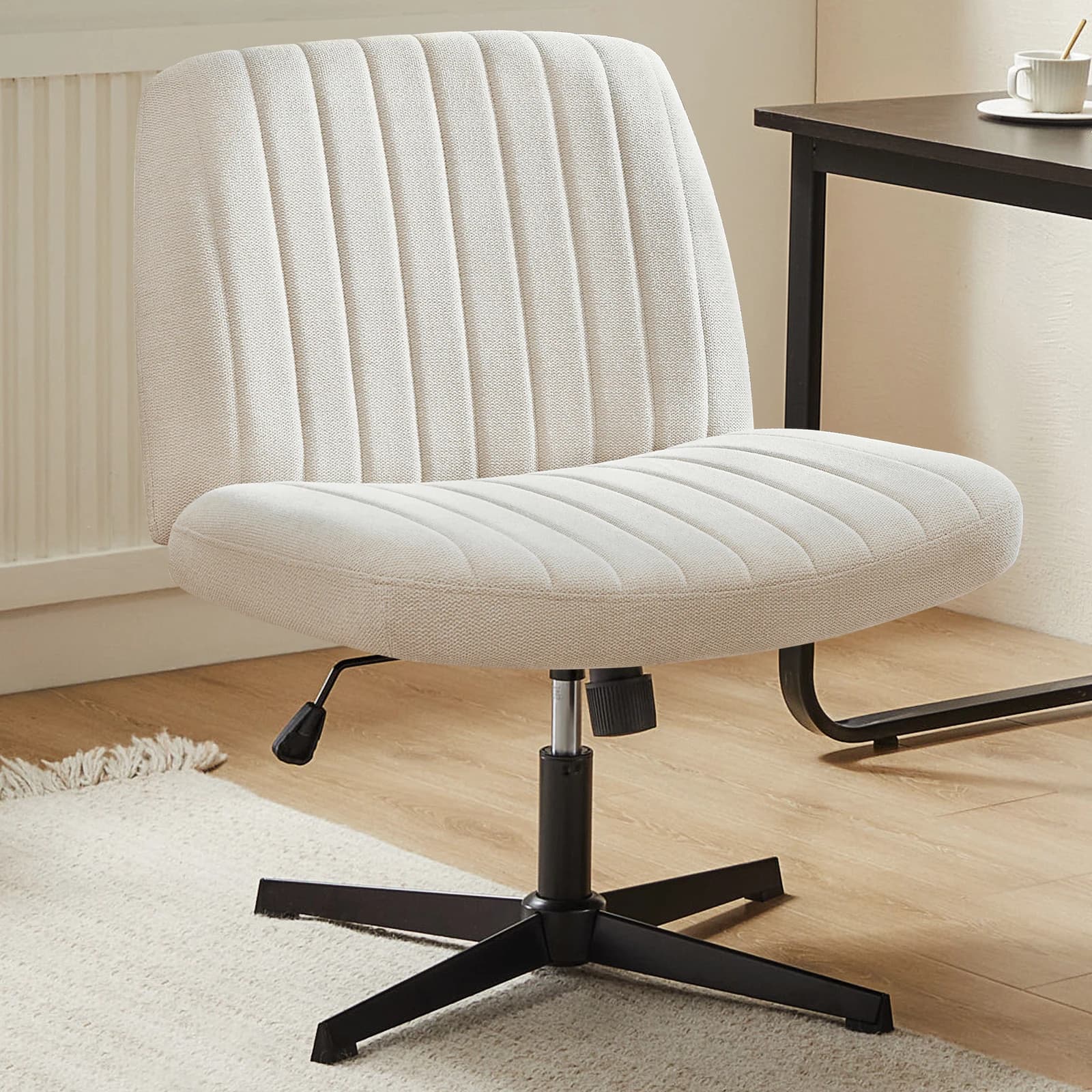 JHK Kreuzbeiniger Büro-Wohnzimmer-Schaukel-Gaming-Stuhl, armlos, breiter Schreibtisch, verstellbar, drehbar, Stoff, Arbeit, Waschtisch, Heimbüro