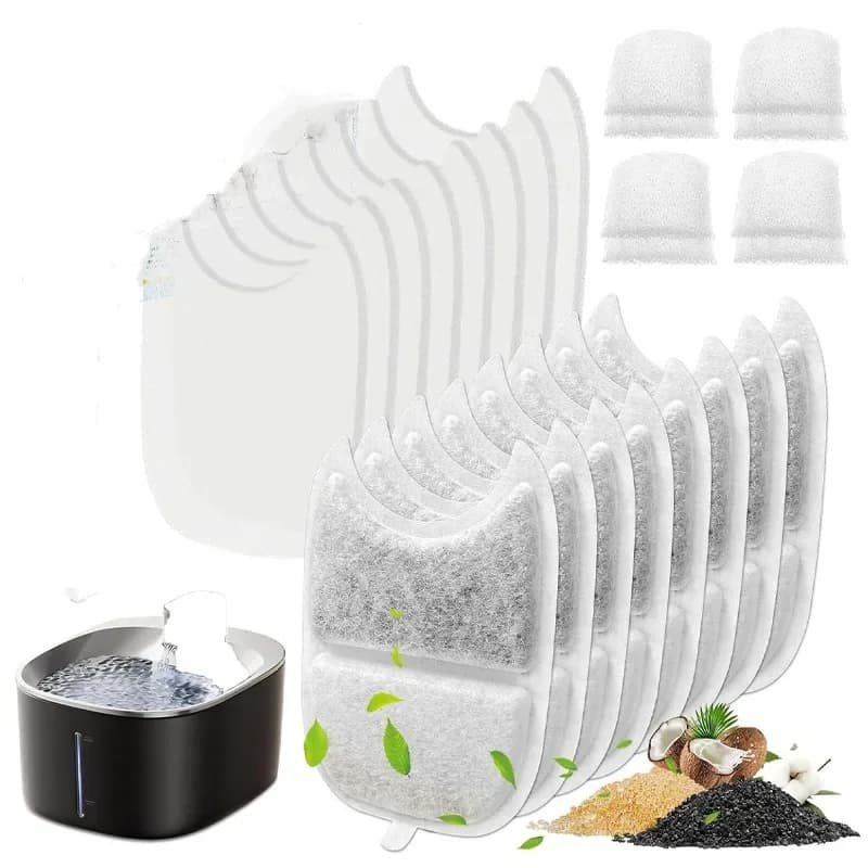 5/8er-Pack Filter + Schwämme, Ersatz-Wasserbrunnenfilter für Haustiere für 4 l Wilreless Edelstahl-Trinkwasserspender für Katzen