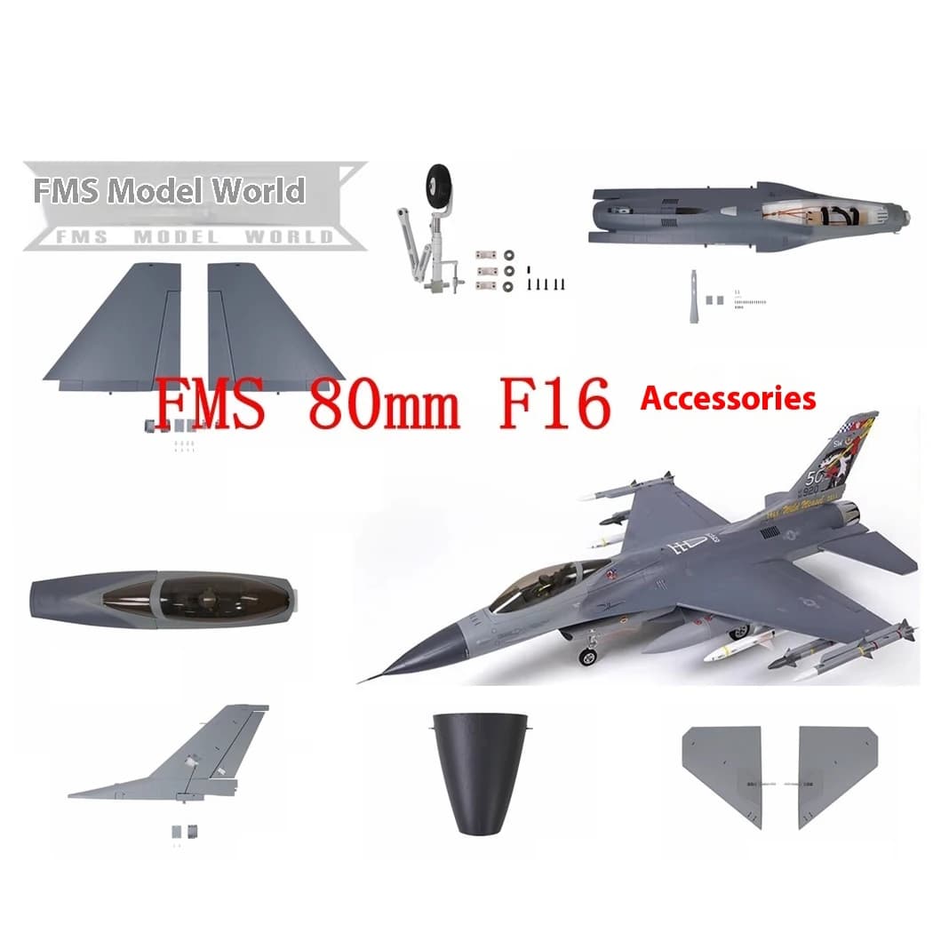 Fms 80mm f16 Flugzeug kompletter Zubehörs atz, Rumpf, Haupt flügel, flaches Heck, vertikales Heck, Cockpit, Fahrwerk,