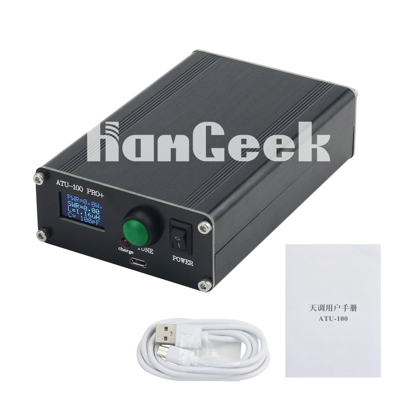 Hamgeek Automatischer Antennentuner 100 W 1,8–50 MHz mit 0,96-Zoll-OLED-Display ATU100, montiert mit Gehäuse