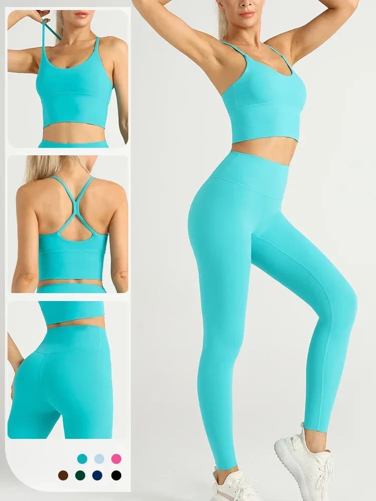 2-teilige Yoga-Kleidung für Damen, Trainingsanzug, Sportbekleidung, Pilates, Fitness-Anzug, Fitnessstudio, Workout, Push-Up-Kleidung, Sport-BH,