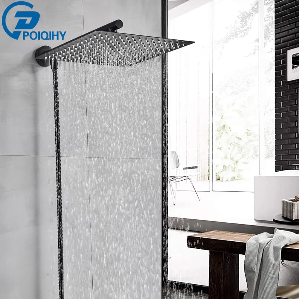 Schwarzer Regenduschkopf aus Edelstahl für Badezimmer, Wandmontage, Messing-Duscharm, 150 cm Duschschlauch, ultradünner Kopf