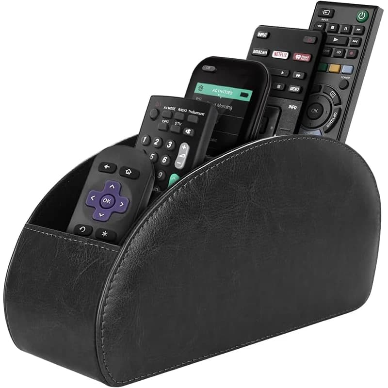 LMETJMA Fernbedienungshalter mit 5 Fächern, PU-Leder, TV-Fernbedienung, Aufbewahrungsbox, Organizer, Tablett, Schreibtisch-Organizer
