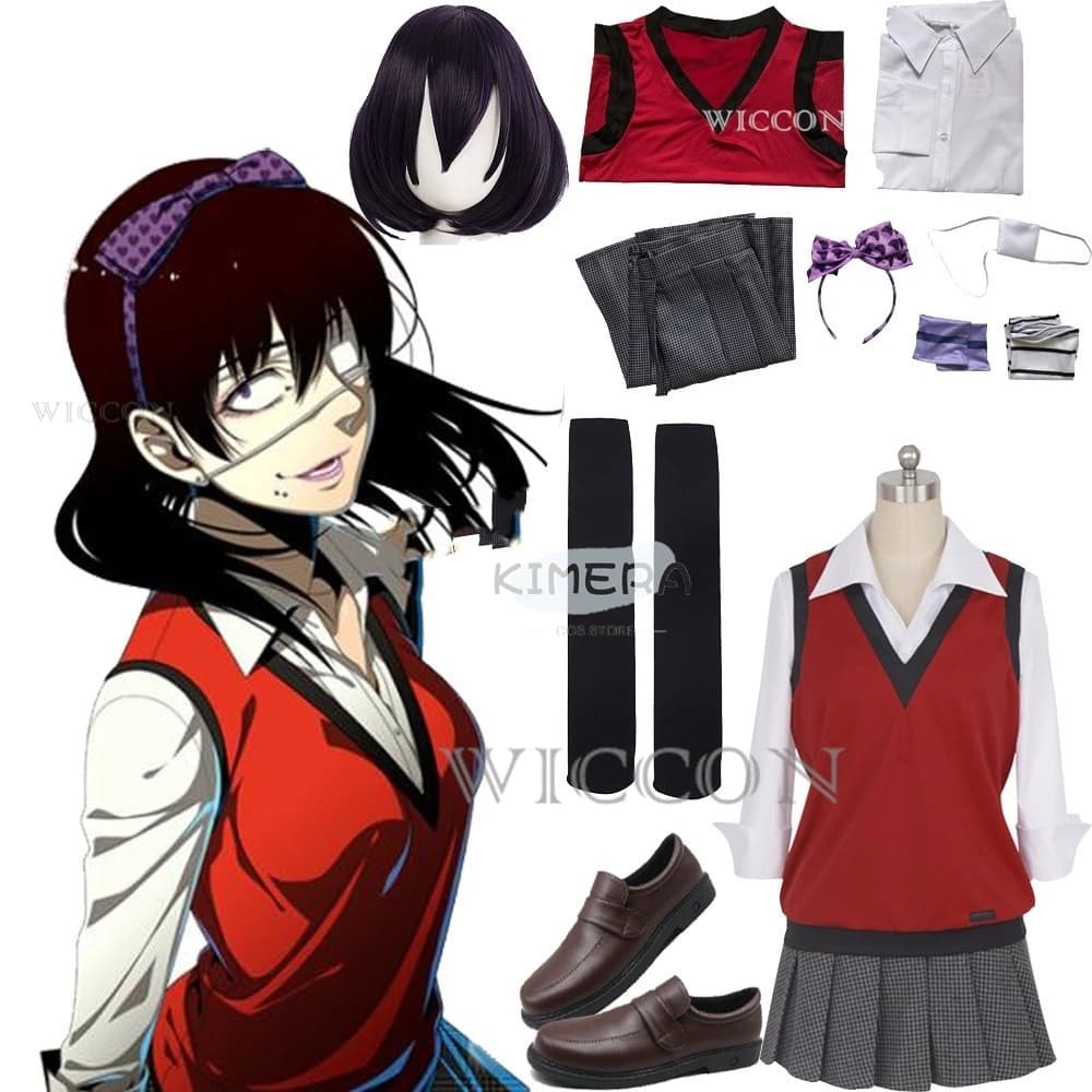 Anime Kakegurui zwanghafte Spieler Midari Iki shima Cosplay Kostüm japanische Schuluniform Weste Rock Frauen JK Uniform Perücke
