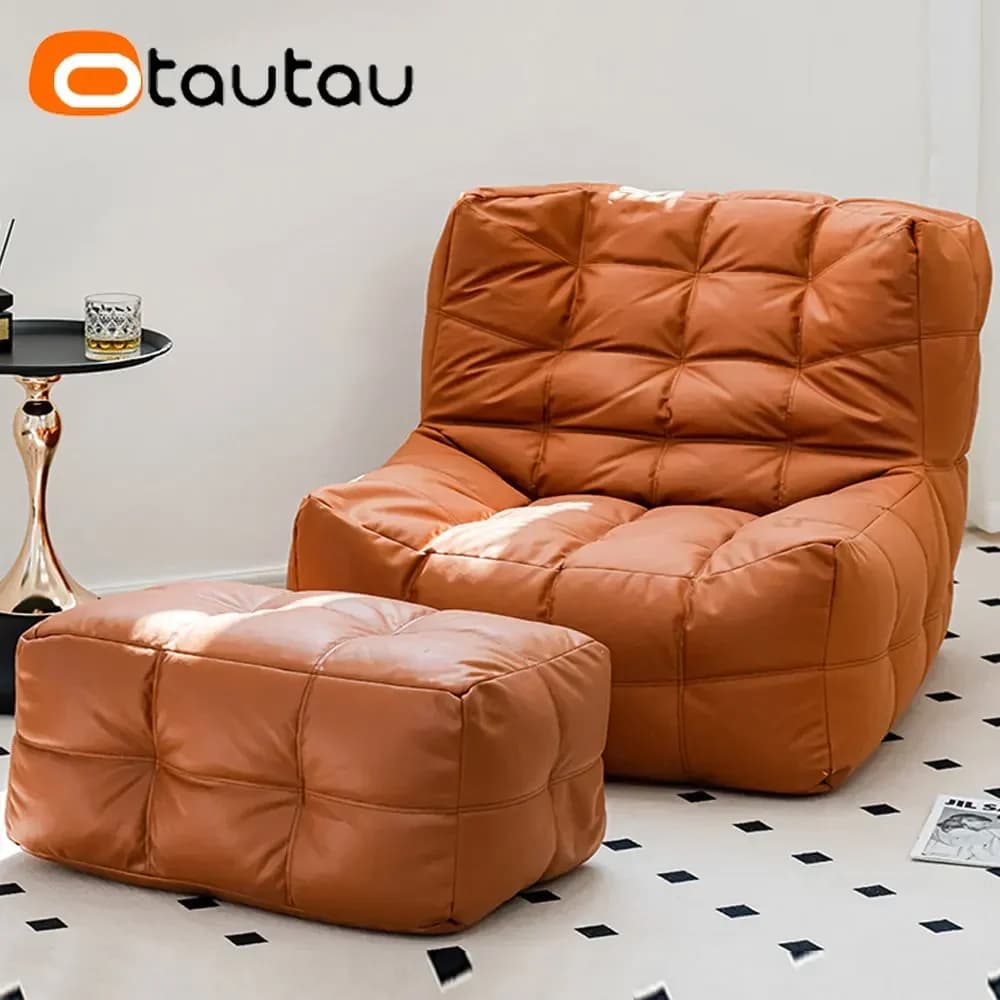OTAUTAU Waffelhocker aus Kunstleder für Couch, Sitzsack, ohne Füllstoff, Puff, Chaiselongue, Liege, Sofa, Bett, Ottomane, Sac SF056