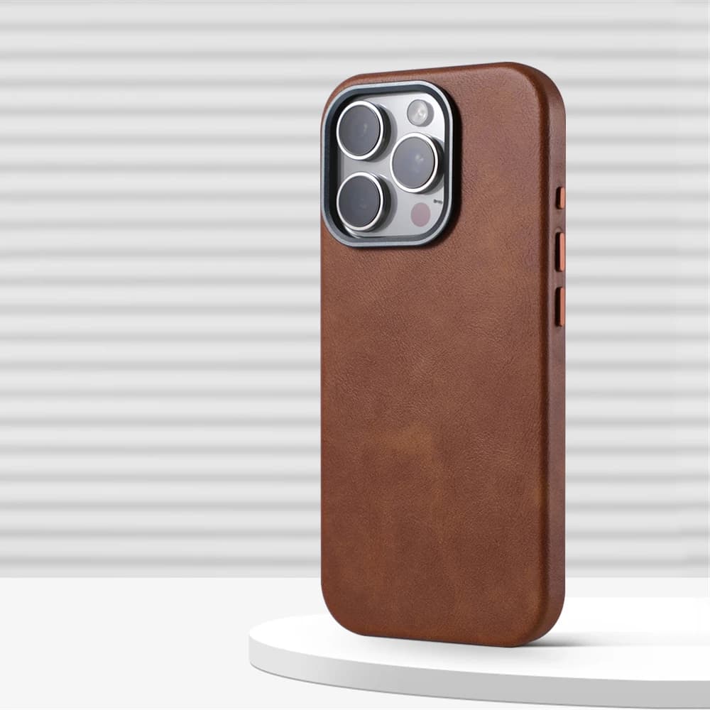Luxuriöse Business-Retro-Leder-Magnethülle für iPhone 17 Pro Max 16 Plus 15 14 13 MagSafe-Legierungslinse, kabellose Ladeabdeckung
