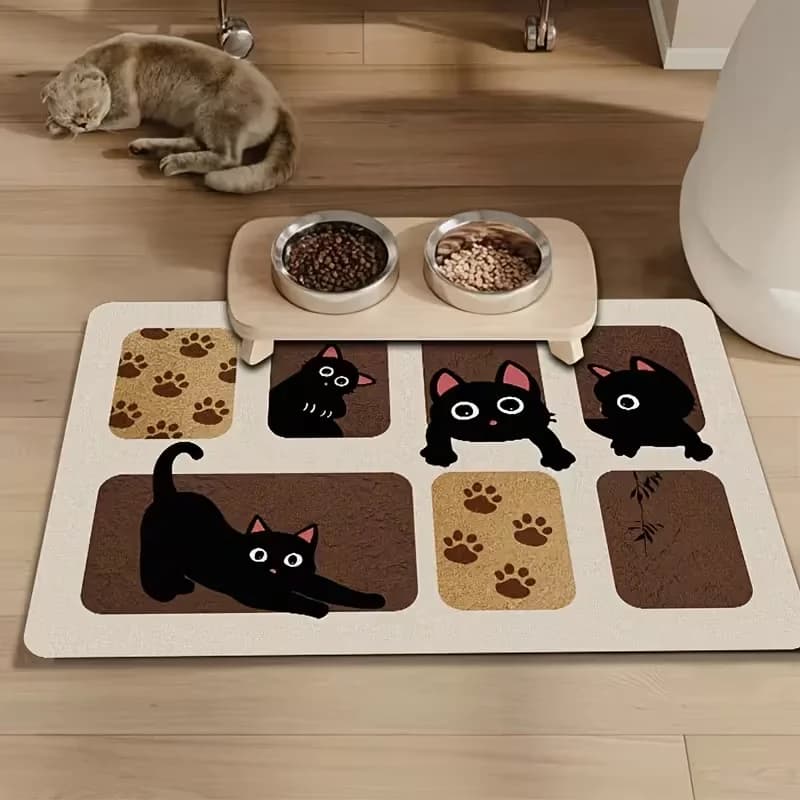 Niedliche Cartoon-Tierfuttermatte für Schnelle Absorption von Futter und Wasser Auslaufsichere Diatomeenerde-Matte für Katzen und Hunde