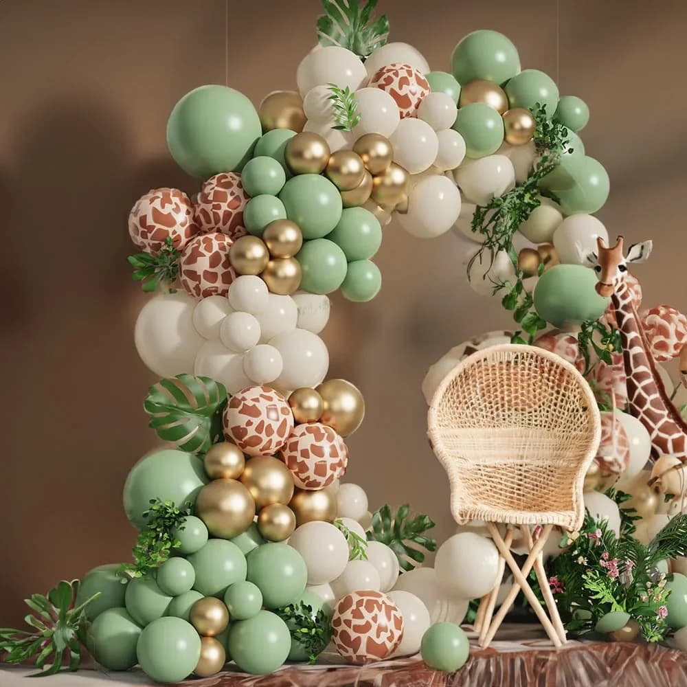 Dschungel Safari grüne Ballon Girlande Bogen Kit Kindergeburtstag Partyzubehör Hirschmuster Gold Latex Ballons Babyparty Dekoration
