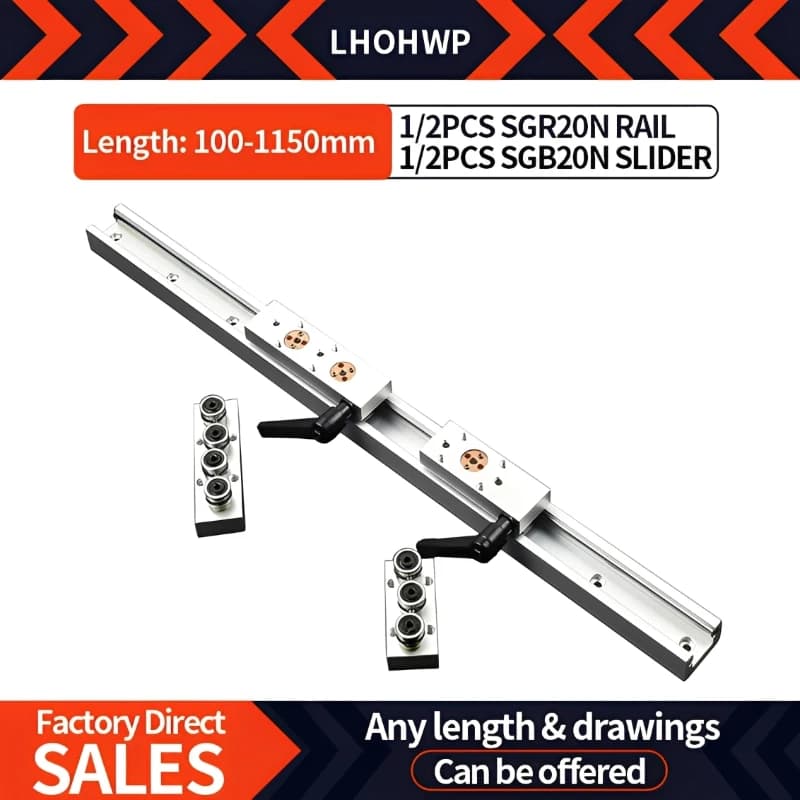 Eingebaute zweiachsige Linearführung SGR20N Rollenführung 1 Satz: 1/2 Stück SGR20N Führungslänge 100-1150 mm und SGB20 3/4/5 Rad und Verriegelung