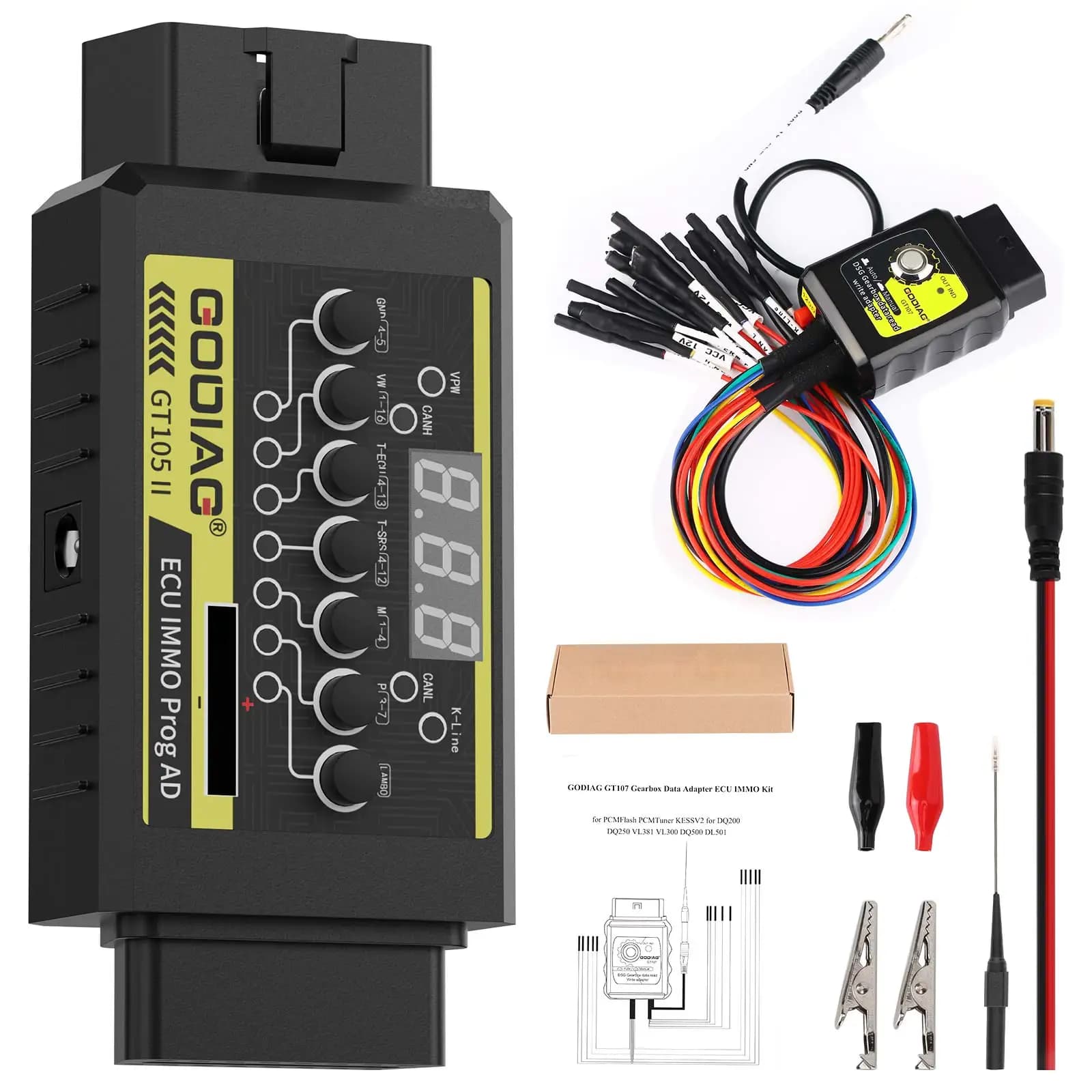 GODIAG GT107 + GT105 II DSG Getriebe Daten Lesen/Schreiben Adapter ECU IMMO Kit für DQ250 DQ200 VL381 VL300 DQ500 DL501 Für PCMFlash