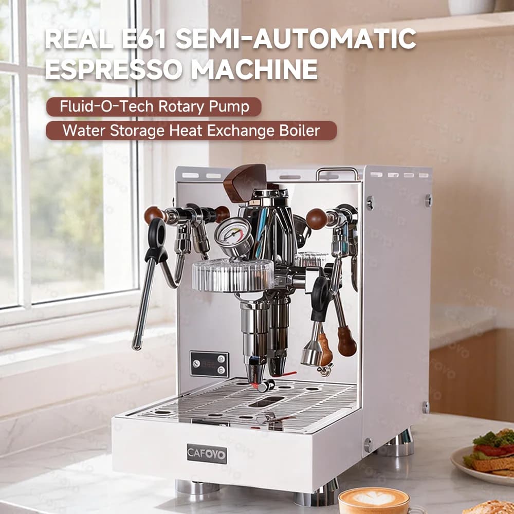 CAFOVO E124 9Bar Kommerzielle Espressomaschine mit echtem E61 Brühgruppenkopf, Rotationspumpe, Wärmetauscher-Boiler und einstellbarem Druckhebel