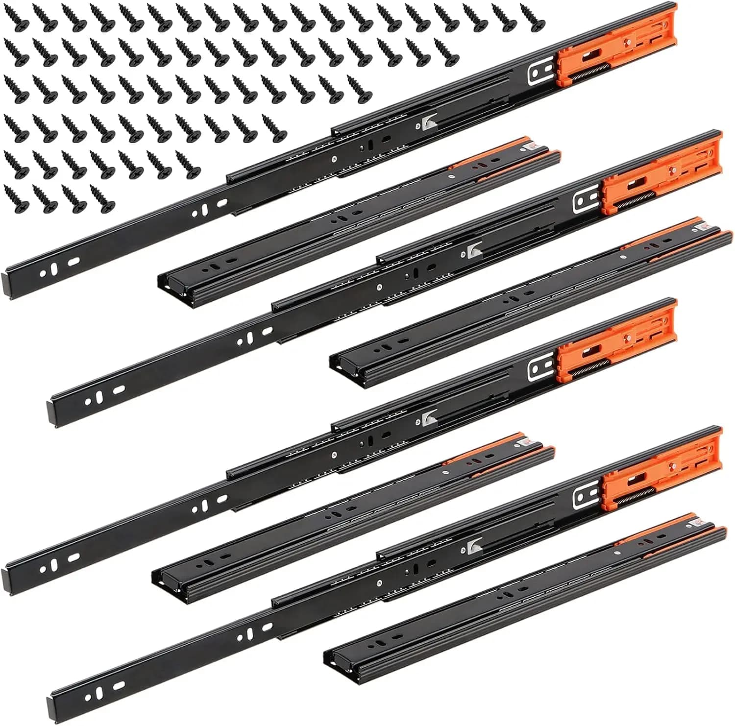 2 Stück Metallpuffer-Schubladenführungen, 30,5–50,8 cm, Schienenbreite 45 mm, stumm, dreiteilige Schiene, verschiebbare Möbelbeschläge