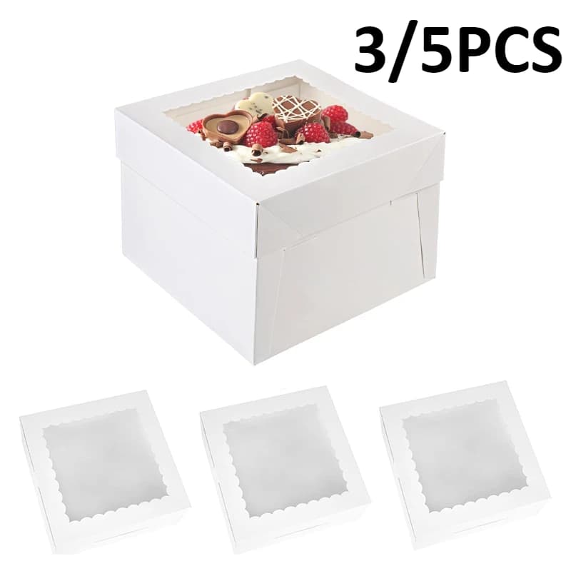 3/5PCS Einweg Weiß Geburtstag Kuchen Papier Boxen High-end-Fenster Stil Robust Nicht Leicht Verformt Welle spitze Kuchen Lagerung Box