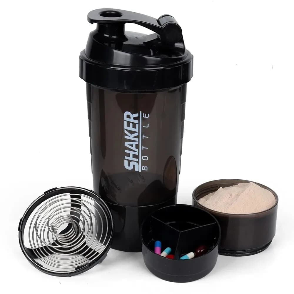 3 Schichten Shaker Protein Flasche Pulver Shake Tasse Wasser flasche Kunststoff Misch becher Körperbau Übungs flasche