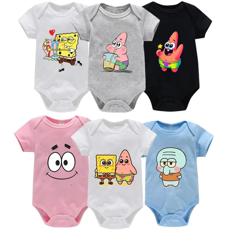SpongeBob Schwammkopf 100% Baumwolle Strampler Cartoon Anime Muster Bedruckte Bequeme Bodys Unisex Sommerkleidung Partygeschenke