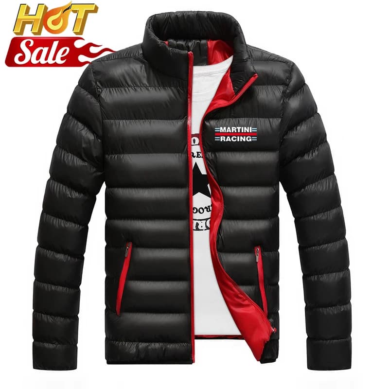 2025, Stehkragen-Kapuzenpullover, Herbst- und Wintermantel für Herren, einfarbig, Martini Racing, Logo-Druck, Freizeit, kältebeständig, warme Jacke