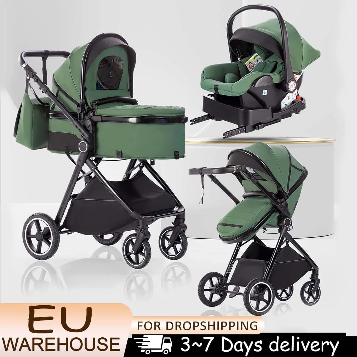 Kinderwagen, 3-in-1, einfach zusammenklappbar, multifunktionaler Kinderwagen, Reise, tragbarer Kinderwagen, Sicherheitssitz, EU-Standard für