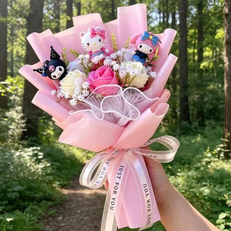 Cartoon Hello Kitty Plüsch-Bouquet Plüschpuppe Spielzeug Stofftiere Weihnachten Valentinstag Abschluss Geburtstag Geschenke für Mädchen