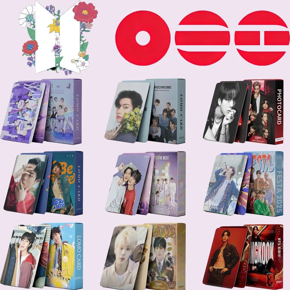 55 Stück BTS Lomo-Karten RM JIN SUGA J-HOPE JIMIN V JUNGKOOK HD Fotokarten Kpop Idol Fotokarten Fan-Kollektion Geschenk Postkarte