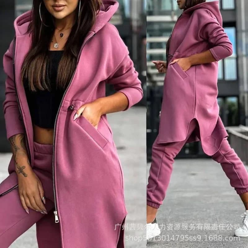 Frühling Sommer Neue Damen Kapuzenjacke Hosen Anzug Lässiger Alltags-Joker Zweiteiliges Set