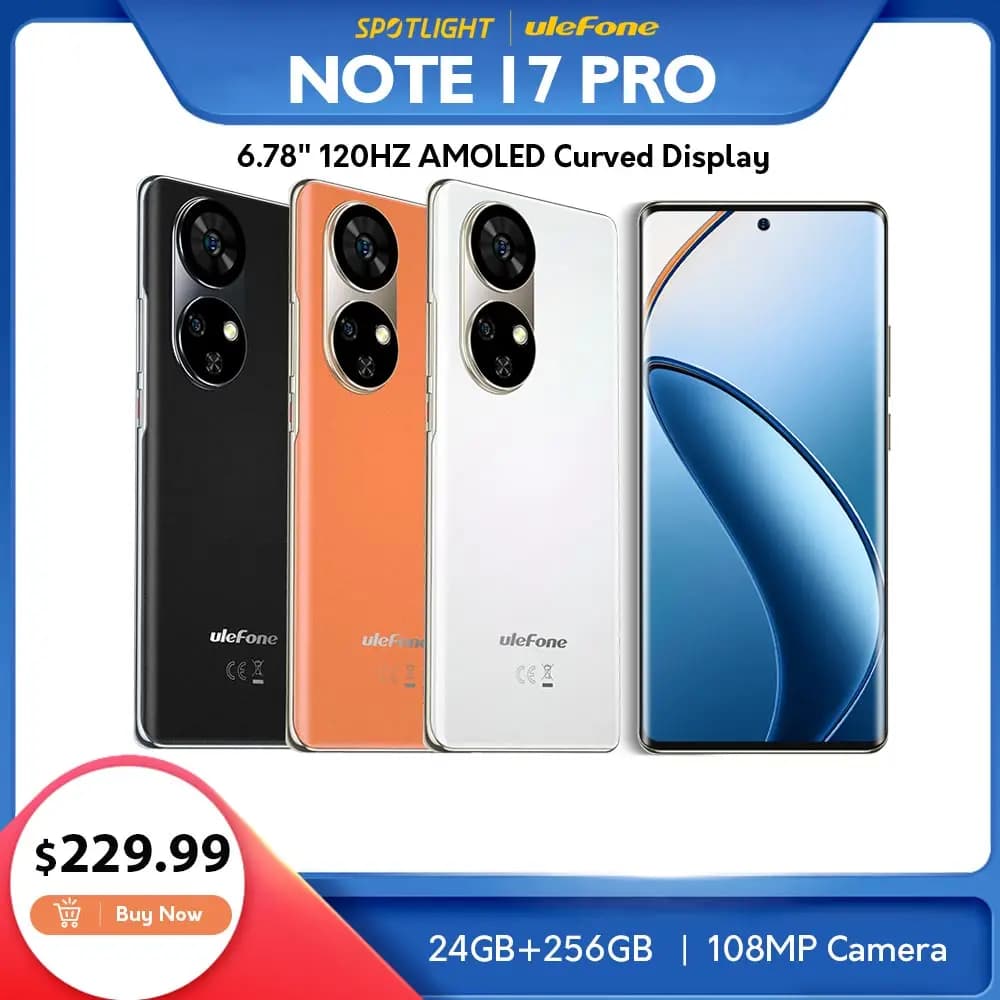 Ulefone Note 17 Pro Smartphone 6,78 Zoll 120 Hz AMOLED gebogenes Display 24 GB + 256 GB 108 MP Kamera 5050 mAh Globale Version